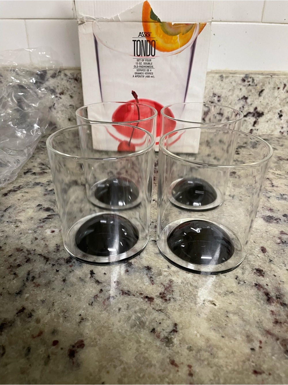 Assisi Tondo vintage old fashioned Black Base Tumblers - Set of 4 Black clear